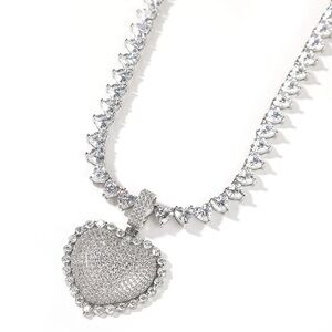 Silver Heart Pendant tennis Necklace 16inch